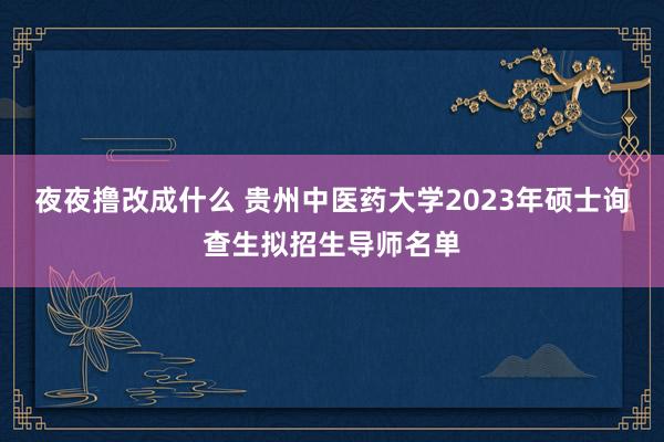 夜夜撸改成什么 贵州中医药大学2023年硕士询查生拟招生导师名单