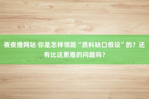 夜夜撸网站 你是怎样领路“质料缺口假设”的？还有比这更难的问题吗？