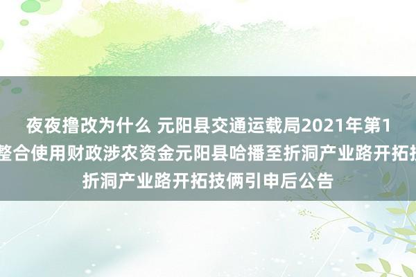 夜夜撸改为什么 元阳县交通运载局2021年第1、3、4批统筹整合使用财政涉农资金元阳县哈播至折洞产业路开拓技俩引申后公告